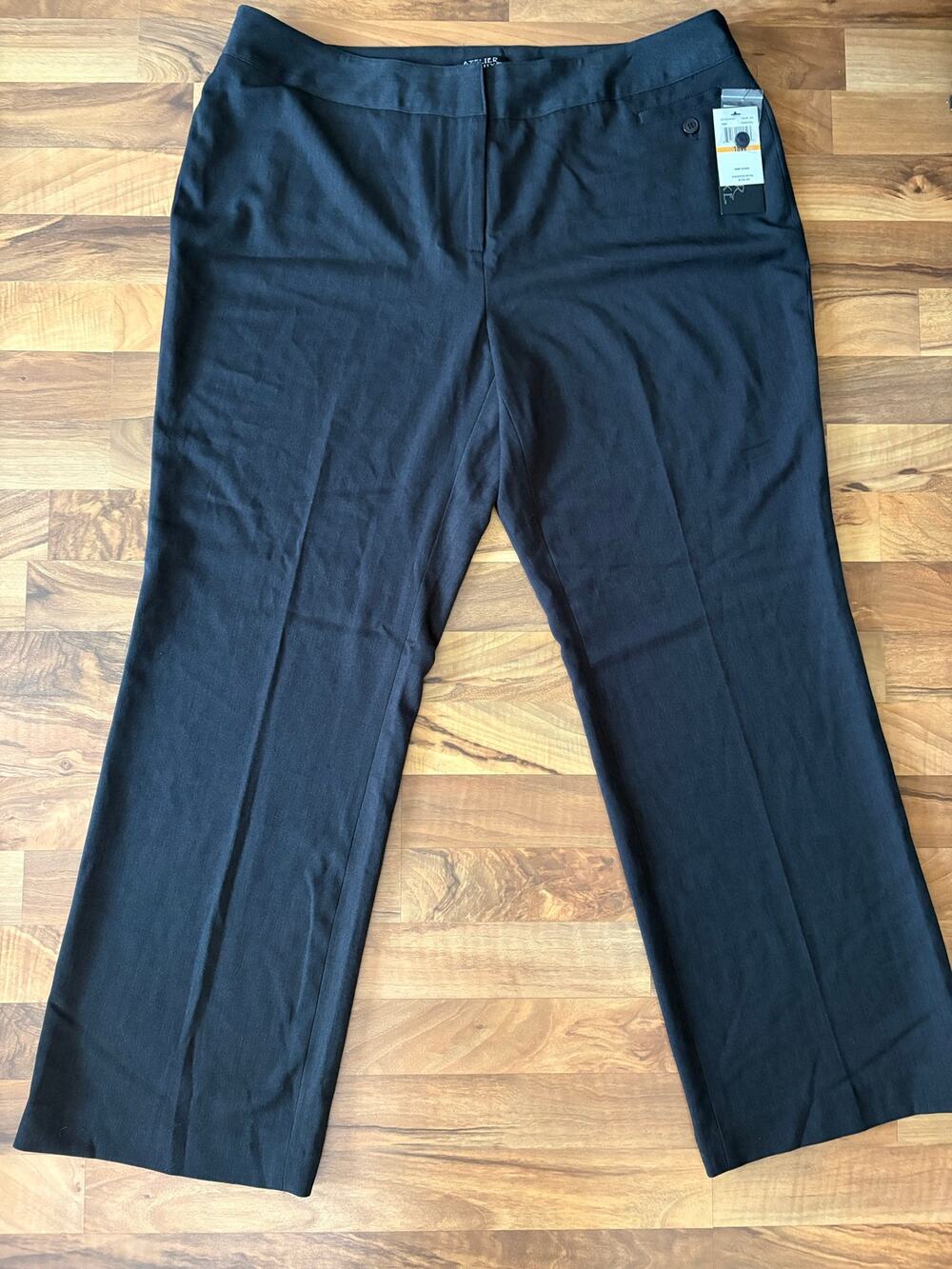 Atelier Luxe 18W Womens Black Straight Leg Dress Pants Slacks Trousers Stretch